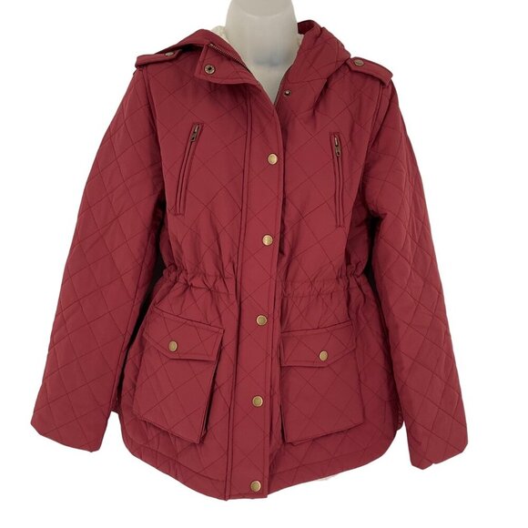NWT Eden Society Sherpa-Lined Quilted Jacket Hooded Red Size S - Picture 1 of 11